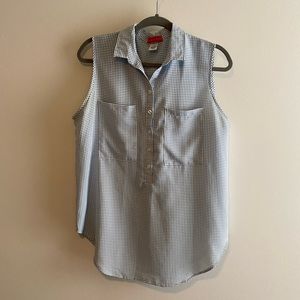 Wanderlust Blue Gingham Sleeveless Collared Blouse - Size L